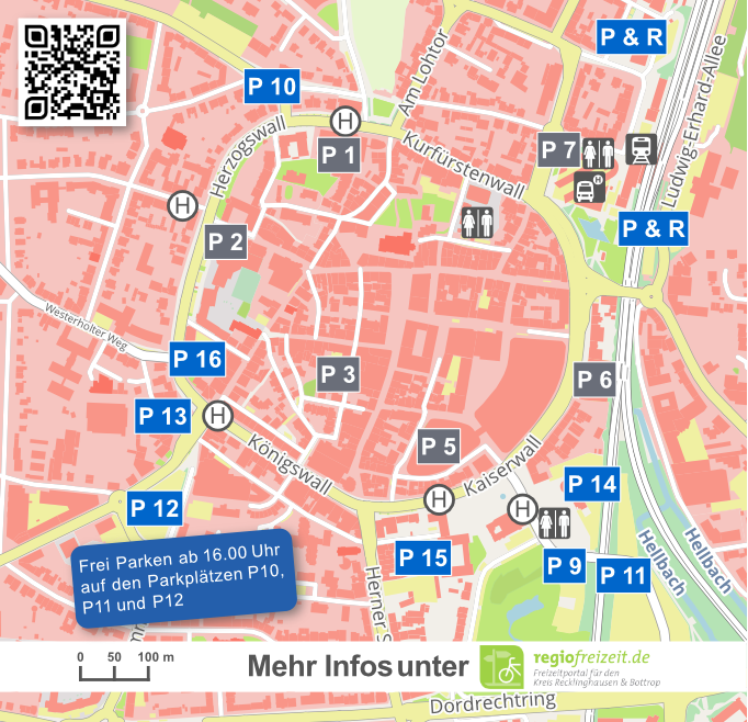 Karte Recklinghausen mit Parkplätzen